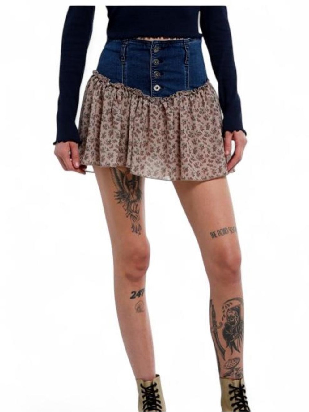 Thorn & Fable Button-Down Floral Denim Skirt Size 2x